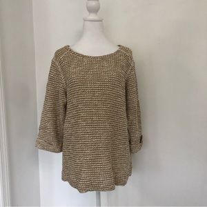 COLDWATER CREEK Women Heathered Tan/White Boat Neck 3/4 Sleeve Knit Sweater M